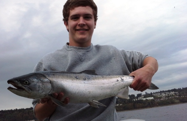 one of 3 coho on Friday after work.  90' on UV squid / flasher.  9/18/15