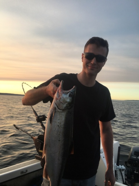 Dalton with the biggest fish of the day at dusk
