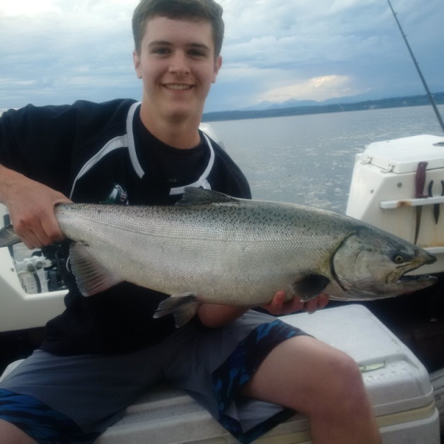 Best fish from 2016 (forgot to add last year).  Caught on the east side of possession bar.  Grey whale also in the area.  Took day off work to fish with son.  Great memory!  His smile tells it all