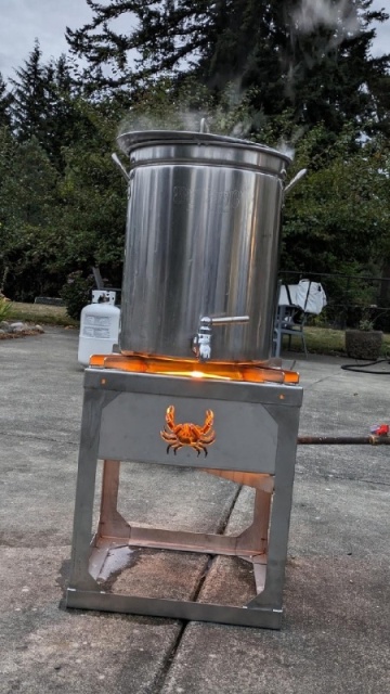 Stainless Steel Natural Gas Crab cooker. Natural gas burner from Amazon mounted to custom s.s. Frame.