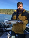 after giving salmon banks a try and only getting a shaker (killer whales may have had something to with it as were passing by eagle pt), we moved to the south east side of Orcas.  Lots of bait on the screen.  26