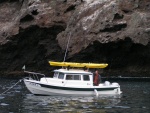 Jeff and boat anchored close to the Painted Cave