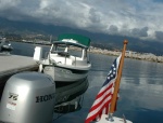 Looking aft from Islander out at Gizmo