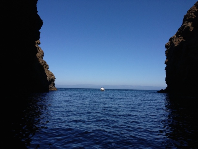 Painted Caves on Santa Cruz Islanding looking out from inside