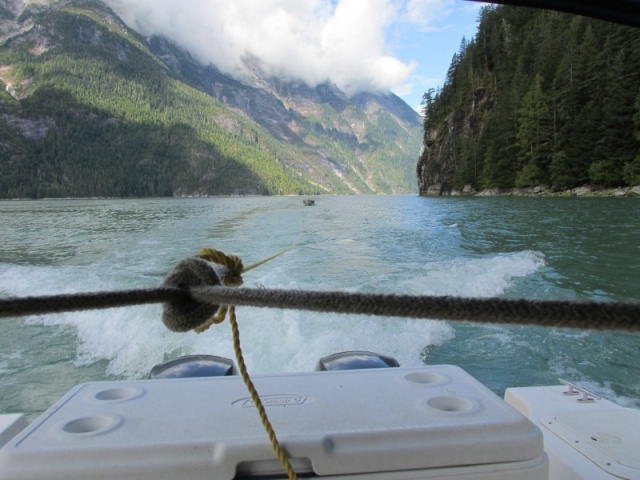Gardner Canal - Pulling 12' aluminum boat with 6 hp kicker for trip up to Kitlope Lake.