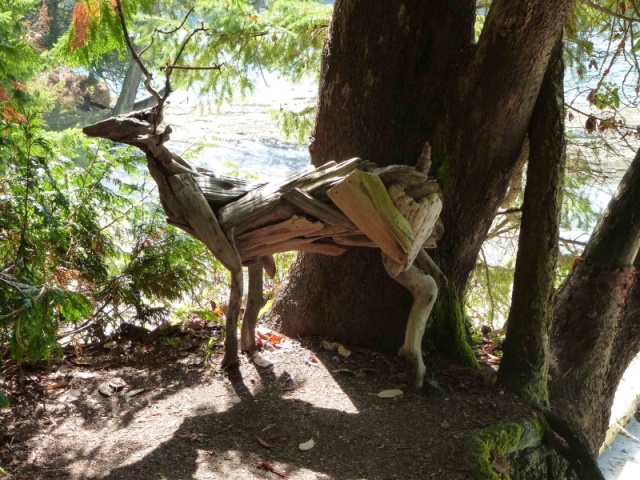 Deer sculpture from driftwood at Montague harbour