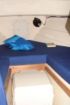 V berth with fans and porta pottie; filler cushion not shown