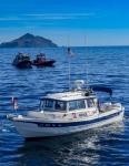 At CG Memorial Seervice off Santa Cruz Island.  Serving as official photo boat for the event.