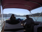 Friends aboard our 24\' pontoon boat on Lake Shasta.