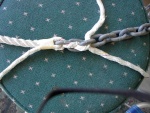 Chain/Rope Splice: Two strands weave down the chain, one back up the rope. 