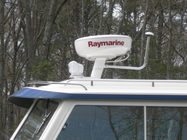 Strut mount for 4KW dome, Go Light remote spotlight and second GPS for Raymarine E-80