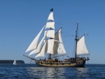 The tall ship, Lady Washington, doing rides in Sequim Bay, or is she posing for a portrait?