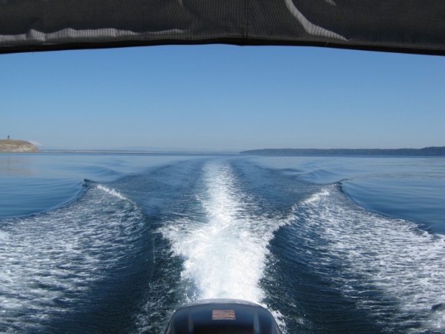 Westbound to Sequim. Pt Wilson on the right & Protection Island on the left.  Flat like a lake! 