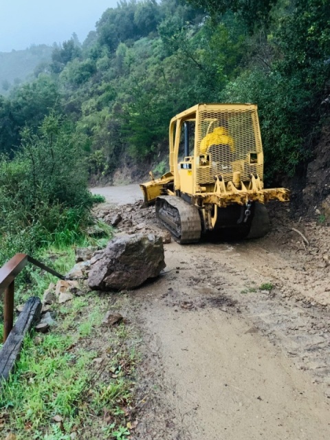 This winter we stayed in Big Sur so we could upgrade Sierra, and this is 6 in the morning on the dozer trying to get Dana to work. It will be so nice to miss our stormy winter on the ranch.