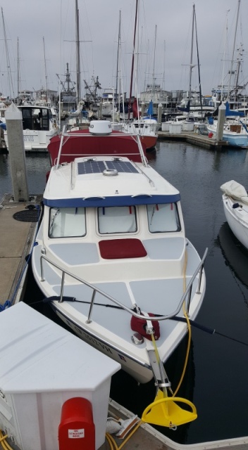Our new eyebrow handholds, 220 watts of solar, new Lewmar windlass and 22# Rocna anchor. Dana had all new Sunbrella done along with all new interior upholstery and v-berths.