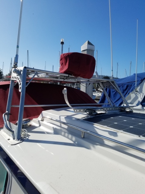 Just made this dinghy rack that will keep the dinghy off the solar panels.