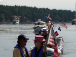 4th of July Dingy Parade, Stuart Island, north San Juan Islands. Joined up with the Port Townsend Dingy's. Red, White and Blue on my dingy too.