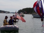SleepyC bringing up the end of the 2011, 4th of July dingy parade Stuart Island.  The Port Townsend Yacht club put on a great show.