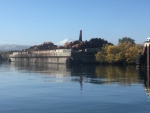 Waiting to lock thru with Mt. Hood in the back ground