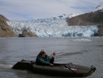 Jay in front of the South Sawyer Glacier, Tracy Arm, Holkum Bay