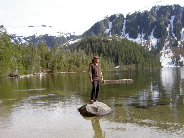 Jay by the alpine lake above Warm Springs Bay