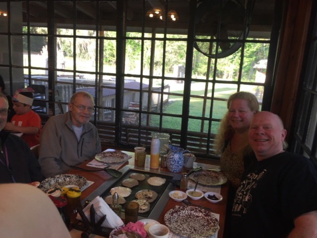 David & Larry fron Almas Only and Colby & Rosanne from Midnight Flyer, enjoying pancakes at the Old Spannish Sugar Mill Restaurant