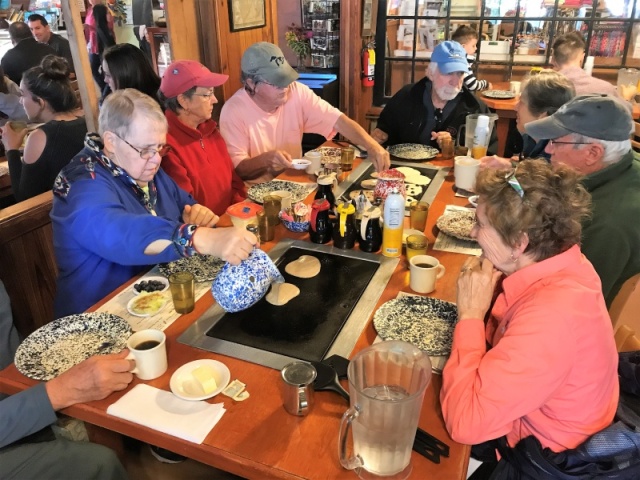 Making our pancakes at the Old Spanish Sugar Mill Restaurant in DeLeon Springs (Before the gathering.)