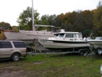 (Stanley-J) Sirena, our Tayana 37 in background prior to hull painting with our new C-Dory 25 