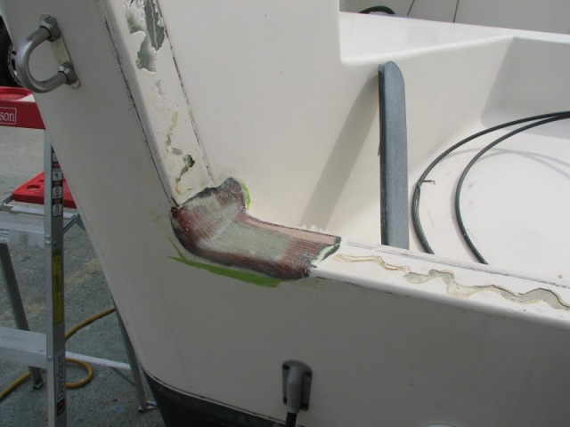 Glass patch on port side of transom