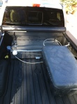 35 gallon aux diesel tank, Truxedo tonneau cover, rolled up, and storage box