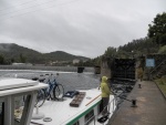 Our 11 meter bare boat charter preparing to go through a lock.  We did about 5 or 6 a day, depending on which section of the river we were on and how far we wanted to go that day.  The showers didn't dampen the adventure.