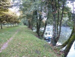 A typical shore tie along the long-abandoned oxen tow path.  A gang plank allowed for a tricky unloading of the bikes.