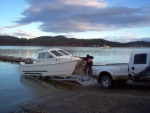 EQ's Les Lampman, launching on Cornet Bay.