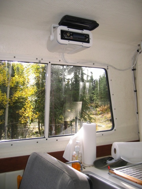 AM/FM CD player installation above sink.