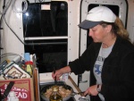 Fresh caught shrimp cooking on the Wallas Stove for dinner.