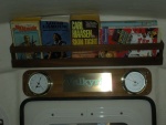 A closer shot.  Book rack is made from a few left-over pieces of teak and some teak battens.