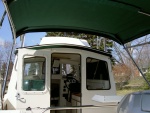 (Valkyrie) Bimini not attached to cabin, allows for free flow of air on a hot day.