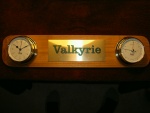 Newest cabin upgrade: clock and barometer on teak to be mounted above the door.  