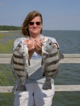 Marcia with two nice sheephead.  Yes, I know sheephead is different in the PNW, Lake Erie, too.