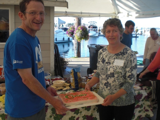 Mike and Monica, Sidney gathering hosts, with home baked C-Dory cake.