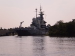 USS North Carolina across the Cape Fear River.