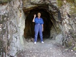 Lois in the opening of an abandoned mine at Refrigerator Harbor