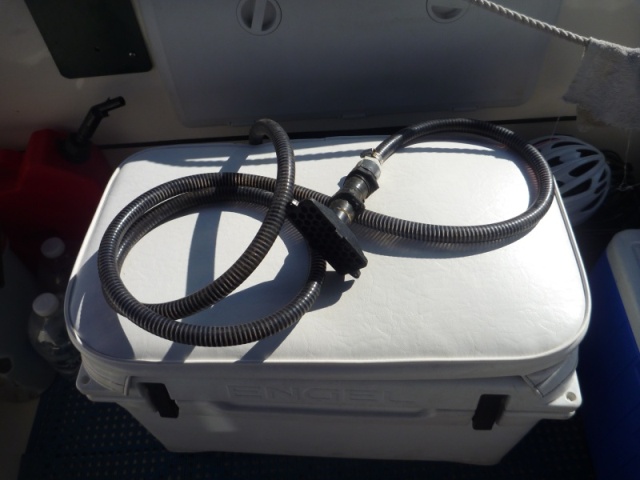 I had our thru hull glassed in and still wanted to use our raw water wash down system. I just attached this hose with screened pickup fitting to the raw water wash down pump. This can be used as an extra bilge pump or to pump out a dinghy and still have raw water wash down