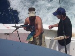 P1030386 Jerry McDermott getting ready for the fish exchange for a pic.The cockpit looked like a war zone before it was over