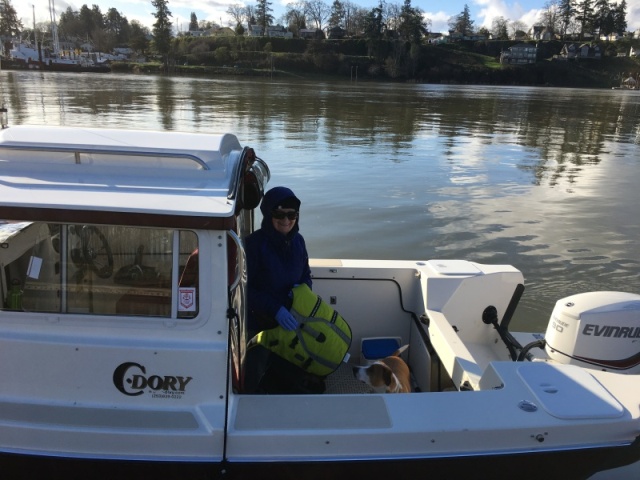 2/5/20 - Sand Island Marine Park, across the channel from St. Helens, WA.  Our dog Lucy loves to be on the water.