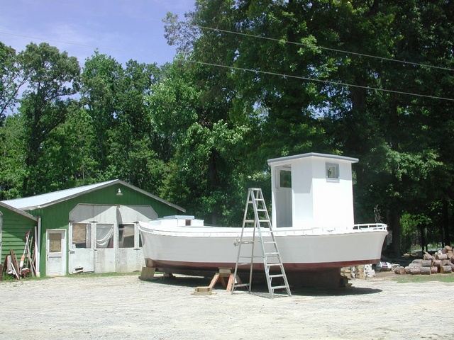 A 40ft wooden boat built by Francis Haynie, a good neighbor across the street.  This boat will be in National Fishermen very soon.  He\'s a Pro!