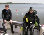 Divers ready to investigate a sonar target.