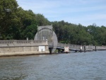 DSC02525 Gate to the rowing club. Notice it is fashioned out of oars beautiful. The Harlem River is usually flat as a pancake except for an occassional wake. Saw lots of kayakers