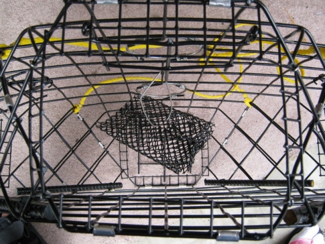 See the bent up mesh at the bottom of the gate?  I think it creates a barrier for crab to enter.  I'll remedy that with my air grinder & a cutting blade.