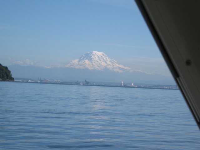 Mt. Rainier with Tacoma in the foreground and the tip of Vashon Island just to left.  Gig Harbor trip